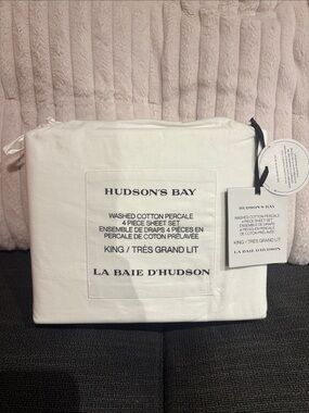 BNWT Hudson's Bay Company Washed Cotton Percale Sheet Set - White - King